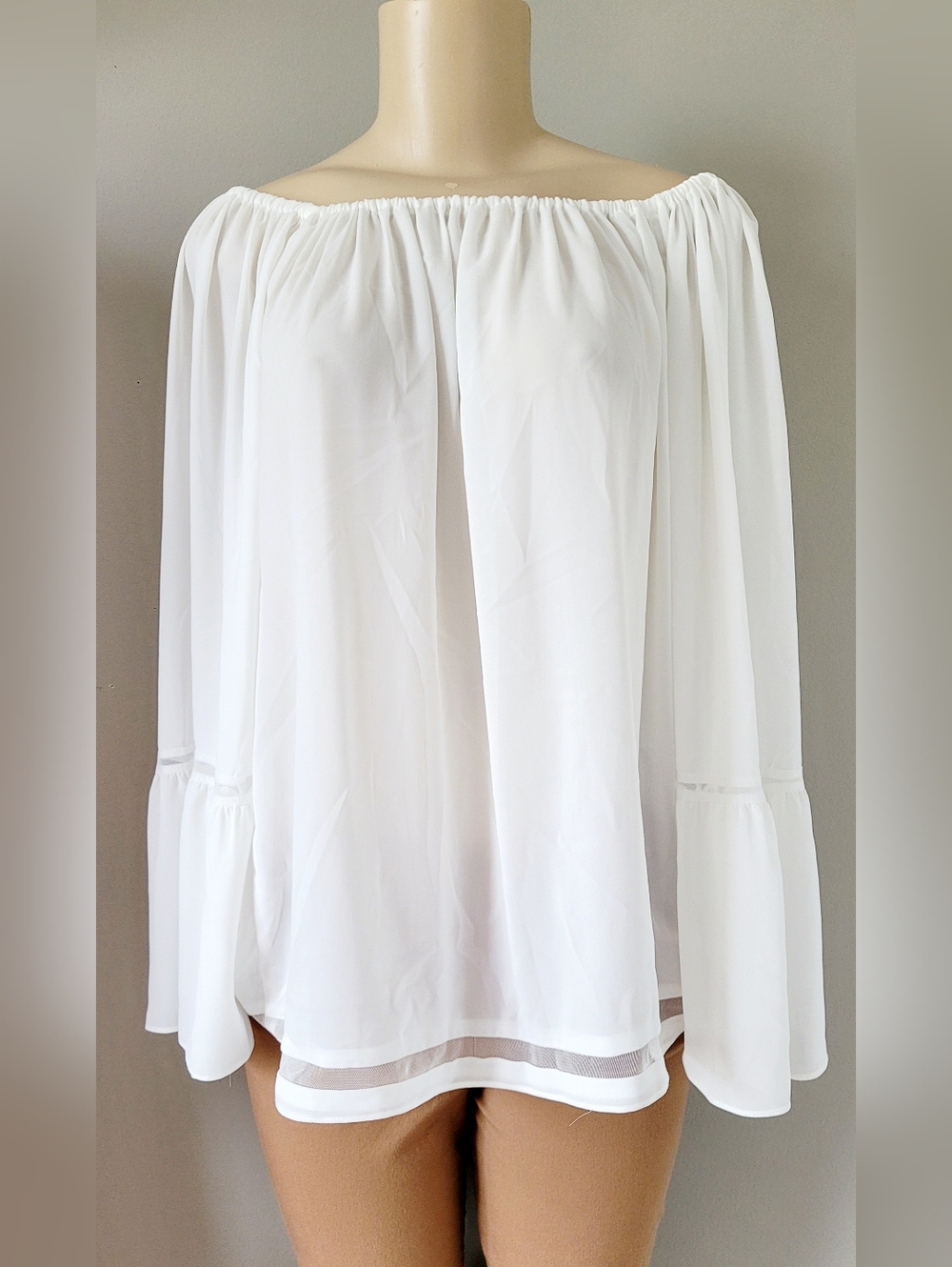 Sandro Ferrone Roma White Off/On Shoulder Bell Sleeve Blouse Medium